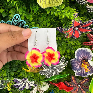 Boucles d’oreilles frangipanier "Simea" « Tipaniē » - Jaune/Fushia