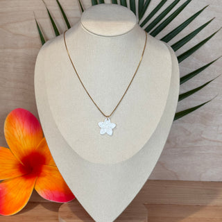 Collier - Frangipanier "Céleste" - Acier inoxydable et nacre blanche