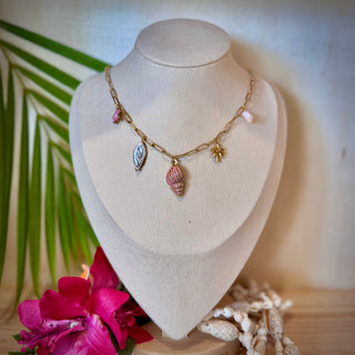 Collier breloques "Emma-Pink" - Acier inoxydable doré