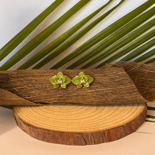 Boucles d'oreilles orchidée "Saïna" - Acier inoxydable et émail