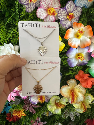 Collier feuille tropicale "Apeiti" - Acier inoxydable