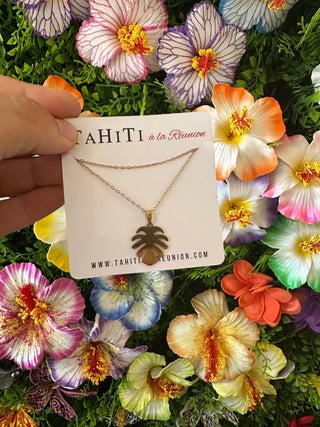 Collier feuille tropicale "Apeiti" - Acier inoxydable
