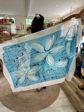 Paréo- TIARE TATOUÉ- Bleu turquoise