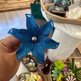 Fleur artisanale-Paillette-Bleu