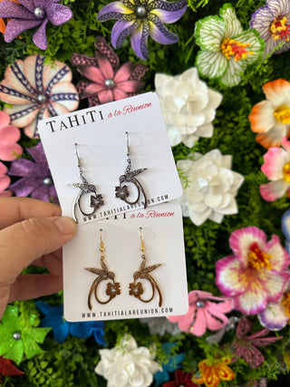 Boucles d'oreilles colibri "Manu Pi'ao" - Acier inoxydable