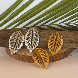 Boucles d'oreilles feuilles tropicales "Moïra" - Acier inoxydable