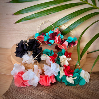 Boucles d’oreilles - Fleurs en tissu "Puanui" multicolore n°2 - Cuivre