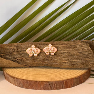 Boucles d'oreilles orchidée "Saïna" - Acier inoxydable et émail