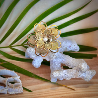 Bague ajustable - Feuilles tropicales "Céline" - Acier inoxydable