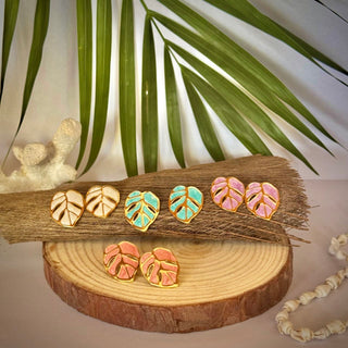 Boucles d’oreilles feuille tropicale "Mélina" - Acier inoxydable