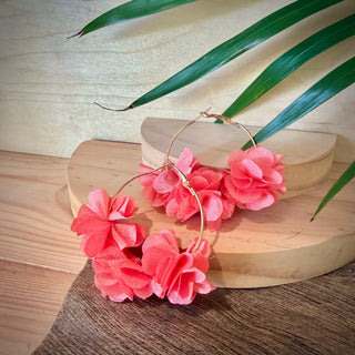 Boucles d’oreilles fleuris "Puanui" uni intense - Cuivre