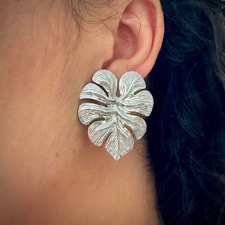 Boucles d’oreilles feuille tropical "Herea" - Acier inoxydable