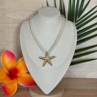 Collier cordon cream - Etoile de Mer "Soley" - Acier inoxydable