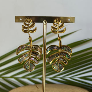 Boucles d'oreilles feuille tropicale "Lyora" - Acier Inoxydable