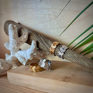 Bague ajustable feuille tropicale "Loanne" - Acier inoxydable