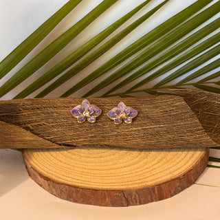 Boucles d'oreilles orchidée "Saïna" - Acier inoxydable et émail