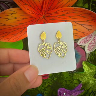 Boucles d'oreilles feuille tropicale "Apeiti" - Acier inoxydable