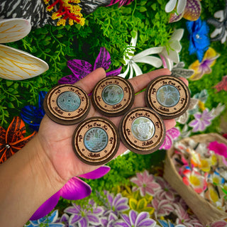 Magnet rond - Nacre gravée-  Ia ora na Tahiti