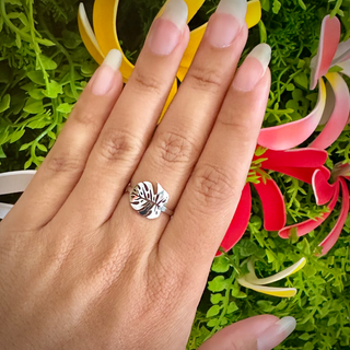 Bague ajustable feuille tropicale "Maira" - Acier inoxydable