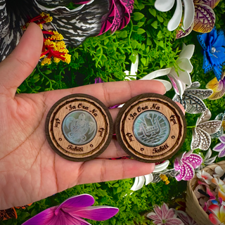 Magnet rond - Nacre gravée-  Ia ora na Tahiti