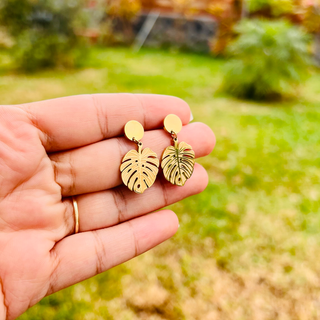 Boucles d'oreilles feuilles tropicales "Anapa" - Acier inoxydable
