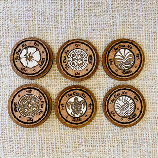 Magnet rond -  Ia ora na Tahiti - Bois gravé
