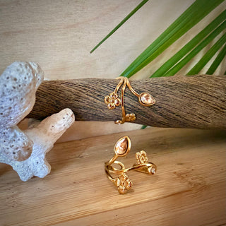 Bague ajustable fleur et strass "Arielle" - Acier inoxydable