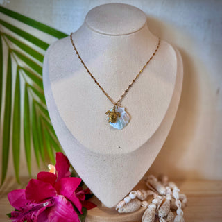 Collier breloques "Jade-Honu" - Acier inoxydable doré