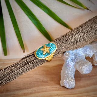 Bague ajustable - Feuilles tropicales "Olga" - Acier inoxydable