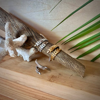 Bague ajustable feuilles tropicales "Livia" - Acier inoxydable