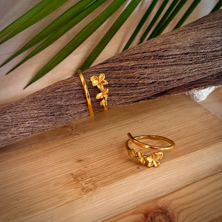 Bague ajustable - Feuille tropicale "Maira" - Acier inoxydable
