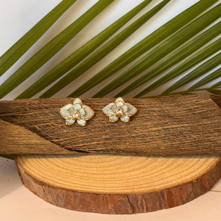 Boucles d'oreilles orchidée "Saïna" - Acier inoxydable et émail
