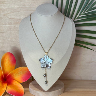 Collier nacre et perle  - Acier inoxydable - Fait main