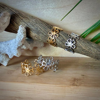 Bague ajustable fleur tropicale "Maely" - Acier inoxydable