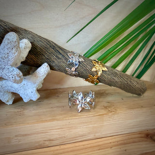 Bague ajustable - Fleur de Tiare "Sasha" - Acier inoxydable