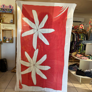 Paréo Artisanal Huahine - 100% Coton - Tiare Coral