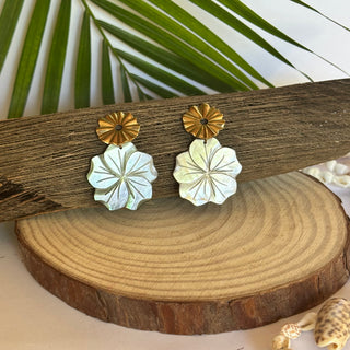 Boucles d’oreilles nacre Hibiscus - Acier inoxydable - Fait main