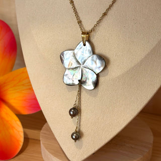 Collier nacre et perle  - Acier inoxydable - Fait main