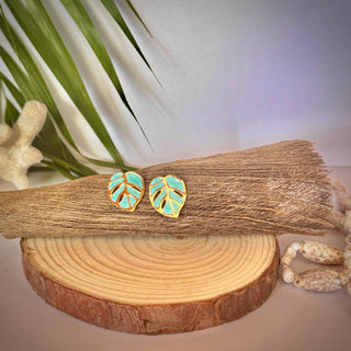 Boucles d’oreilles feuille tropicale "Mélina" - Acier inoxydable