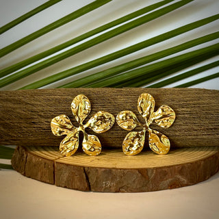 Boucle d'oreilles - Fleur martelée "Kelys" - Acier inoxydable