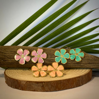 Boucles d'oreilles - Fleur "Amélia" - Acier inoxydable et émail