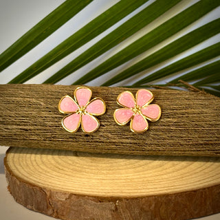 Boucles d'oreilles - Fleur "Amélia" - Acier inoxydable et émail