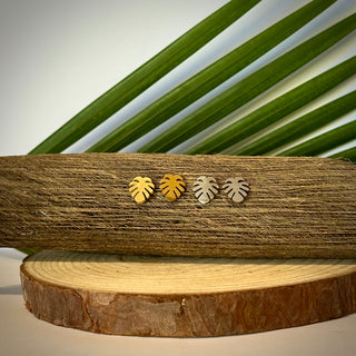 Clous d’oreilles feuille tropicale "Lena" - Acier inoxydable