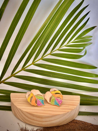 Boucles d’oreilles feuille tropicale "Apeutiuti" - Cuivre