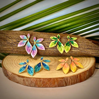 Boucles d’oreilles - Feuilles tropicales "Melina Nui"- Acier Inoxydable et émail